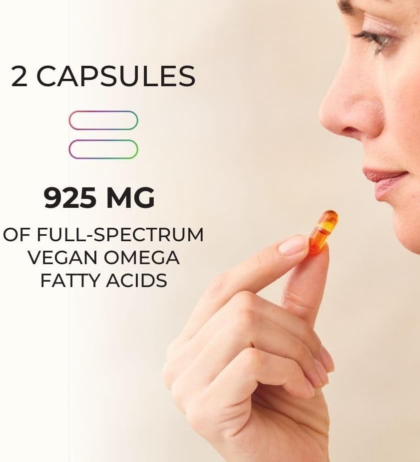 Juice Plus+ Omega Blend - Vegan, Fish-Less, No Aftertaste - Omega 3, 5, 6, 7 & 9 Fatty Acids from Algae & Seeds - DHA, ALA & EPA for Brain & Vision - 1 Bottle (60 Servings)
