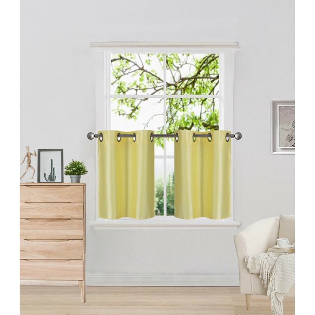 SET D2 CENEFA AMARILLA CON FORRO SÓLIDO, CORTINA DE EFICIENCIA ENERGÉTICA, PARA VENTANAS, CUALQUIER HABITACIÓN, TAMAÑO 30" ANCHO X 24" LARGO