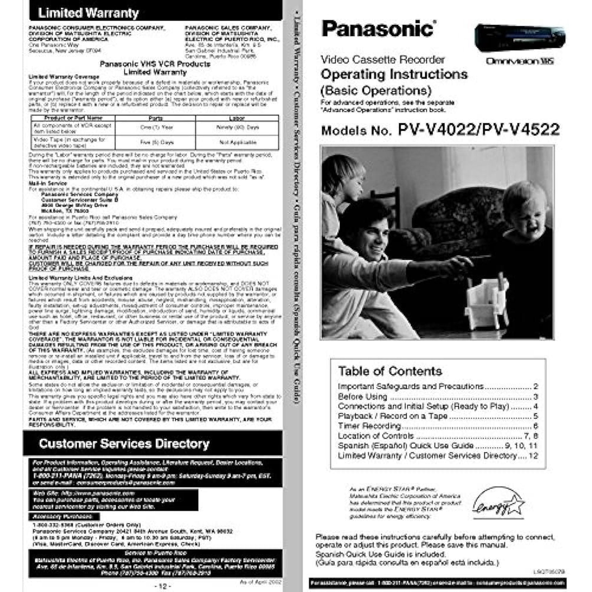 Panasonic 4-Head VCR PV-V4022 (New)