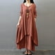 thumbnail image 1 of Vestido de cuello redondo de mezcla de algodón vestido largo de verano para mujer de talla grande traje de vacaciones, 1 of 7
