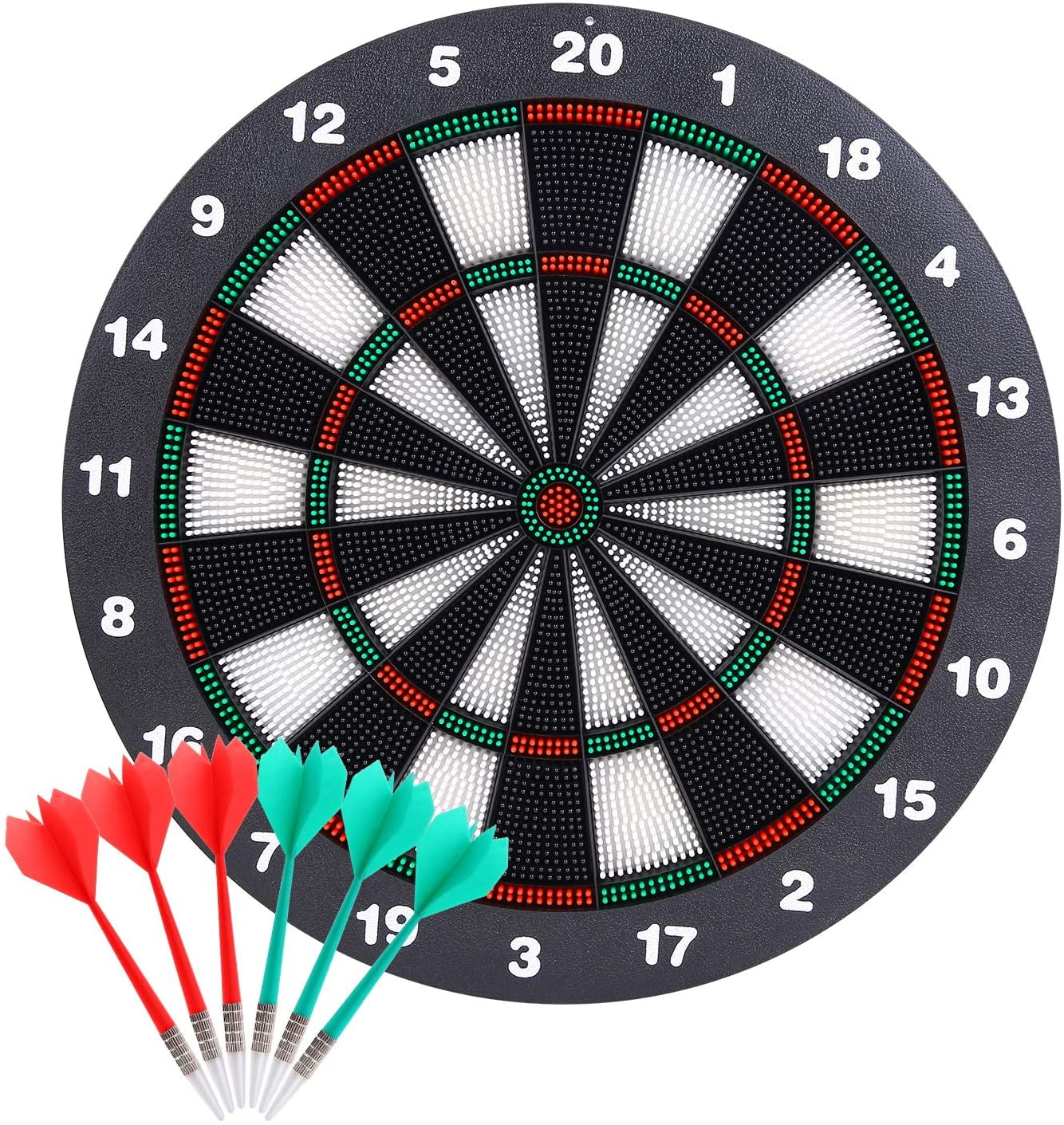 ICHUDAN Safety Dart Board Set 16 Inch Rubber Dartboard Game with 6