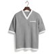 thumbnail image 4 of Ceisia Men's Casual Fashion Waffle Knit Short Sleeve Shirt - V-neck Color Block Top with Sleeve Zipper Pocket Gray M Gifts, 4 of 6
