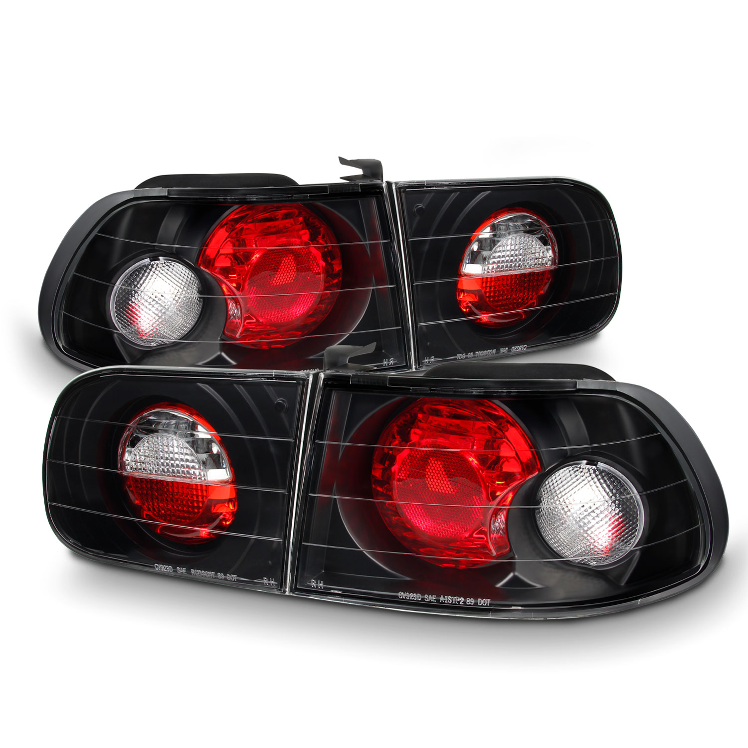 Fits 19921995 Honda Civic Hatchback Eg6 JDM Black 4Pcs Tail Lights +Trunk Piece