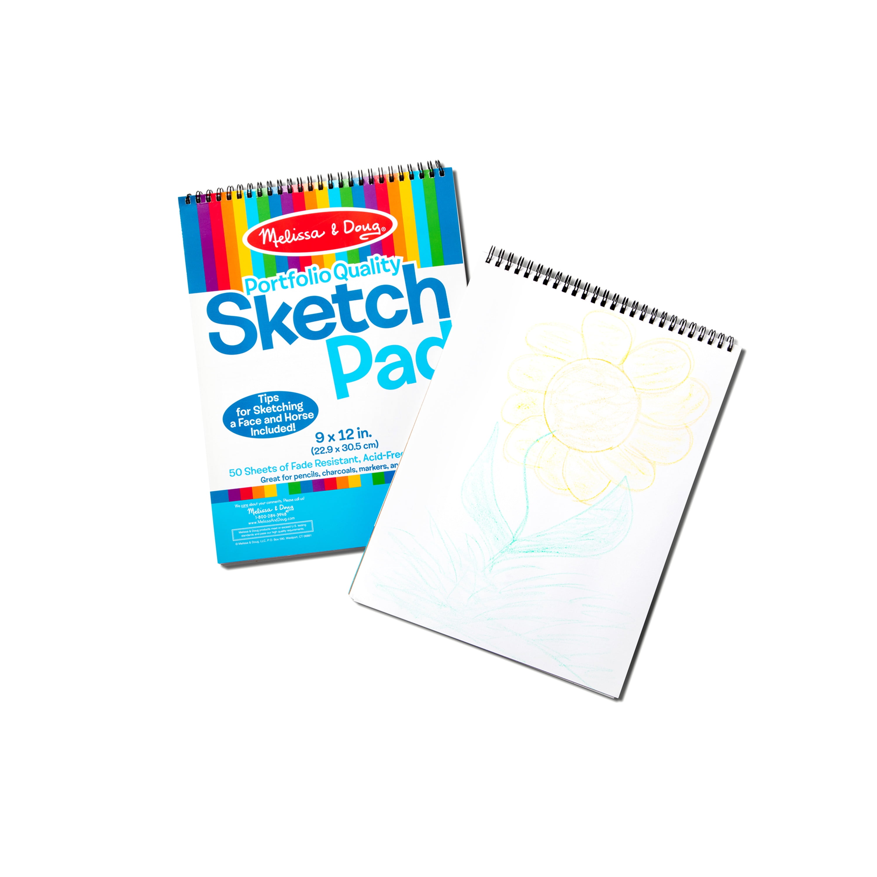 2-Pack Large Drawing Sketch Pad for Kids (12 x 16, 50 Pages Each), 60lbs  /90GSM Paper Ideal for Finger Painting, Pencils, Tempera and Markers.