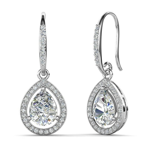Cate & Chloe Isabel Boucles d'Oreilles Pendantes Plaquées Or Blanc 18k avec Cristaux Diamant Simulés pour Femmes