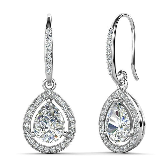 Cate & Chloe Isabel Boucles d'Oreilles Pendantes Plaquées Or Blanc 18k avec Cristaux Diamant Simulés pour Femmes