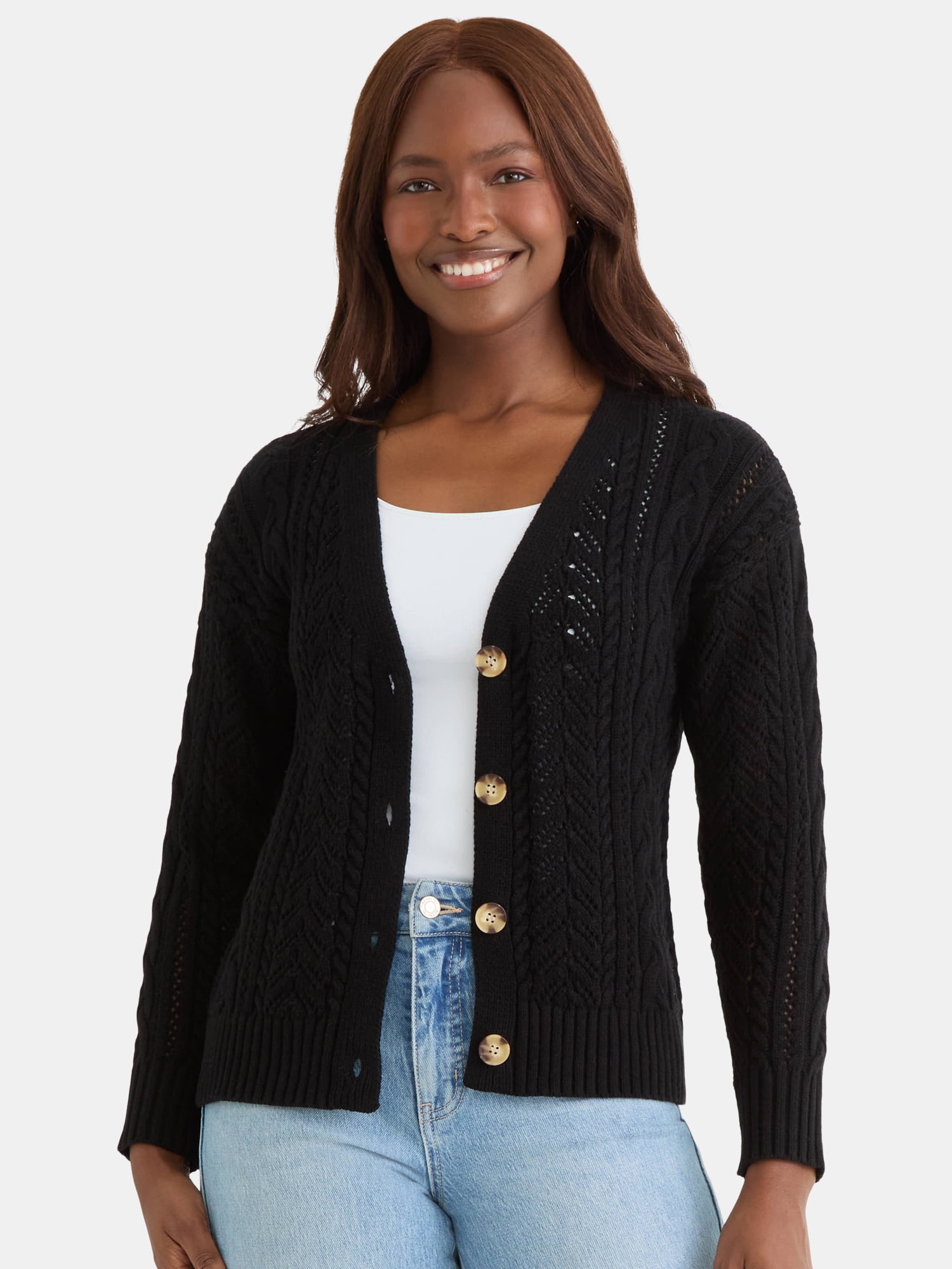 No Boundaries Bow-Tie Ribbed Cardigan, Women's - Walmart.com