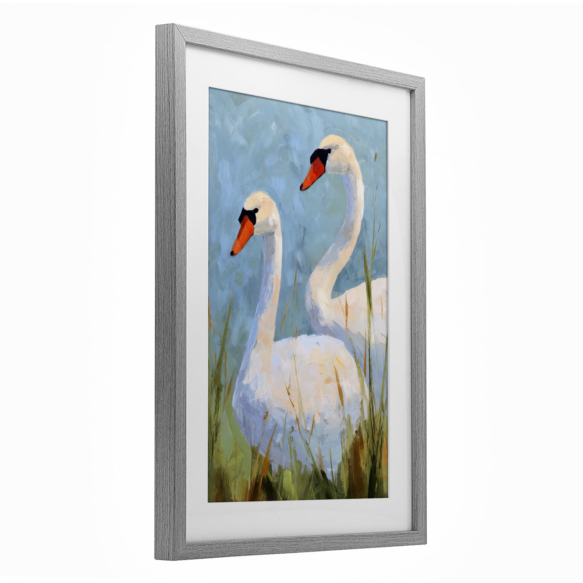 Stupell Industries Long Necks Swan Pear Gray Framed Print Under Glass, design by Petal Prints Design
