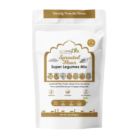 Ecomytra Sprouted Super Legumes Flour Mix - Gluten Free & High Protein - 1lb