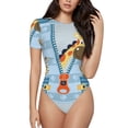 thumbnail image 2 of Uemuo Giraffe Come Out From Zipper Pattern Women's One Piece Short Sleeve Swimsuit Rash Guard Surfing Modest Quick-drying Swimsuit Beach Essentials-Small, 2 of 9