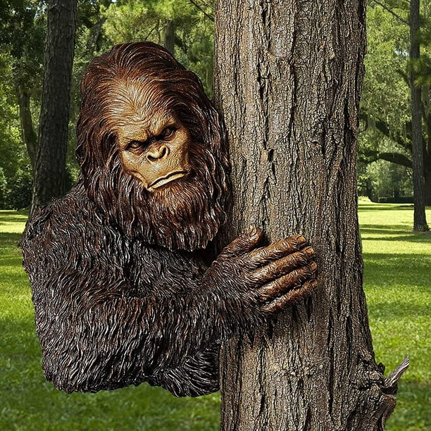 Bigfoot Statue d'arbre de gorille timide, statue en résine de