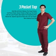 ACTIVE UNIFORMS Men Scrub Set Medical Scrub Top and Pants (Burgundy, Medium)