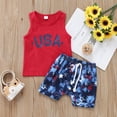 thumbnail image 2 of Mercatoo Toddler Baby Boy Girls Summer Clothes Sleeveless Letter Print Vest Tops American Flag Shorts 2Pcs 4th of July Outfit, 2 of 8