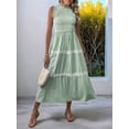 thumbnail image 6 of Women'S Summer Long Dress Casual Boho Striped Sleeveless Smocked Tiered Ruffle Sundress Green XL, 6 of 9