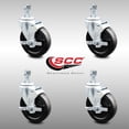 thumbnail image 2 of 5 Inch SS Hard Rubber Wheel Swivel 3/8 Inch Threaded Stem Caster Set Brake SCC, 2 of 2
