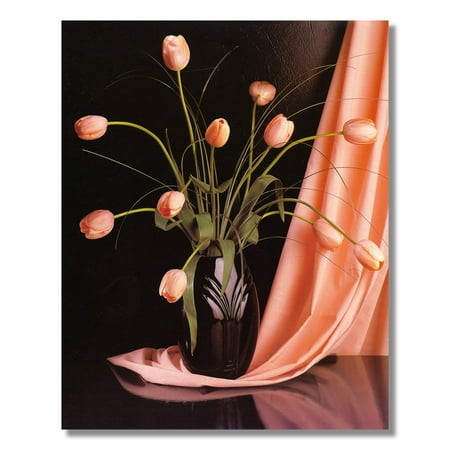 - Tulips Peach Flower Bouquet in Black Vase Photo Wall Picture 8x10 Art Print