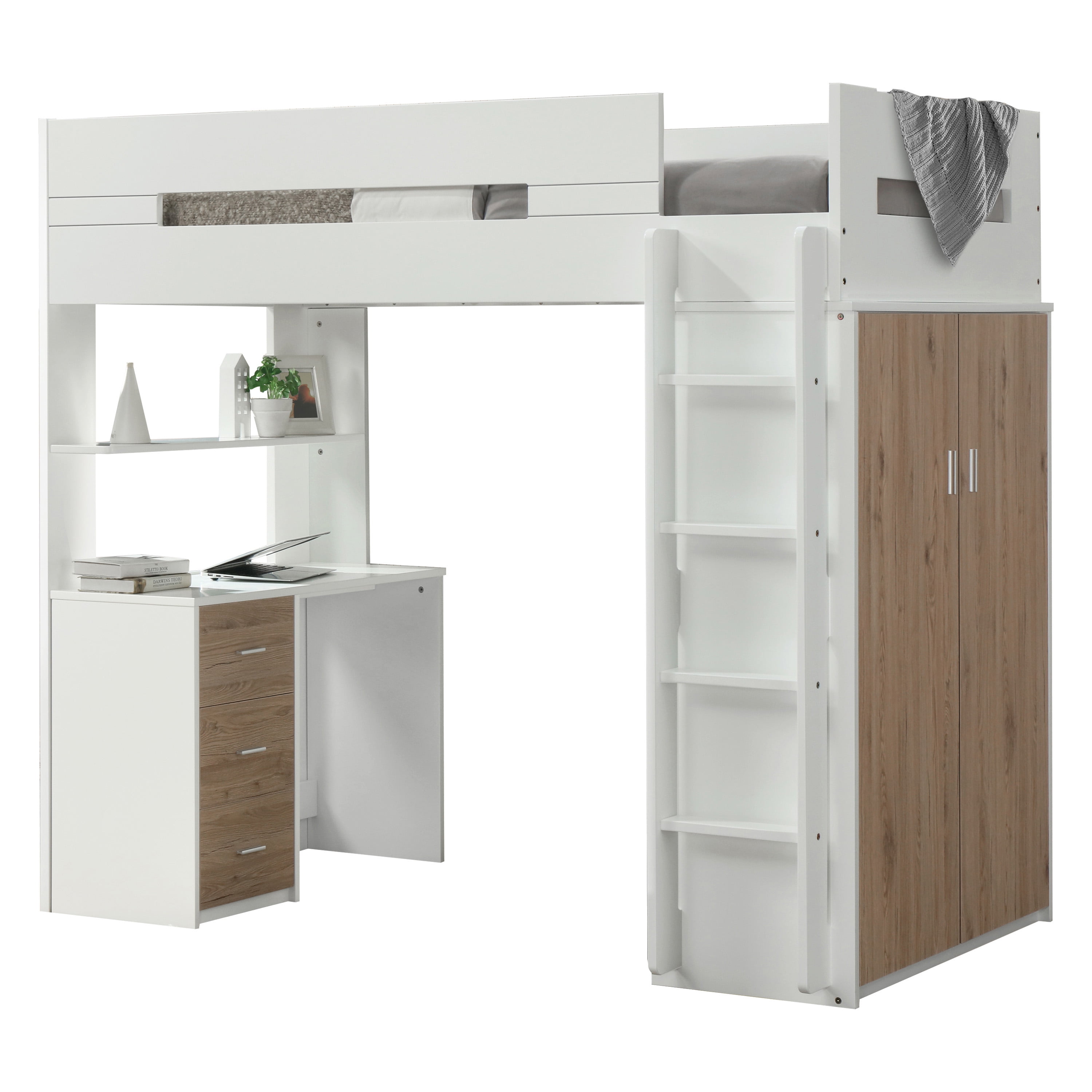 twin bunk bed with desk