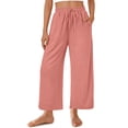thumbnail image 2 of Prime Today, lcziwo Capri Pants for Women Solid Casual Cotton Cropped Sweatpants Drawstring High Waisted Wide Leg Capri with Pockets Vacation Outfits Pink XL, 2 of 8