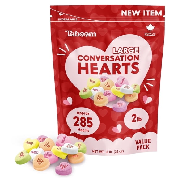Taboom Conversation Hearts Candy Hearts Candy Box in Resealable Bag, Valentine’s Day Hard Crunchy Message Candies for Sharing, 2 Pound