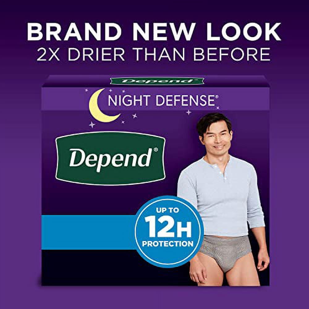 Depend Night Defense Adult Incontinence Underwear for Men, Disposable, Overnight, Large, Grey, 14 Count, Packaging May Vary
