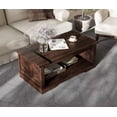 thumbnail image 2 of WAMPAT Modern Farmhouse Coffee Table, Rectangle Wood Center Table with Open Storage for Living Room, Spliced Wood Desktop, Riveted Metal Bars, Prismatic Decor, 42 Inch, Rustic Brown, 2 of 7