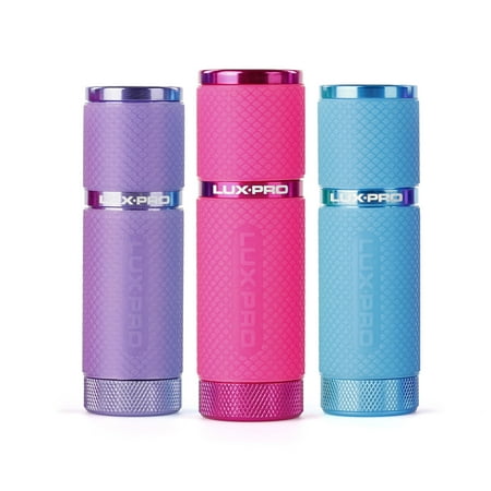 LUXPRO Bright 40 Lumen Gels LED Flashlight - Features Fun Colors and Glow-in-the-Dark Rubber Grip With a Matching Wrist Lanyard - Batteries Included - Pack of 3 - Pink  Purple  Blue