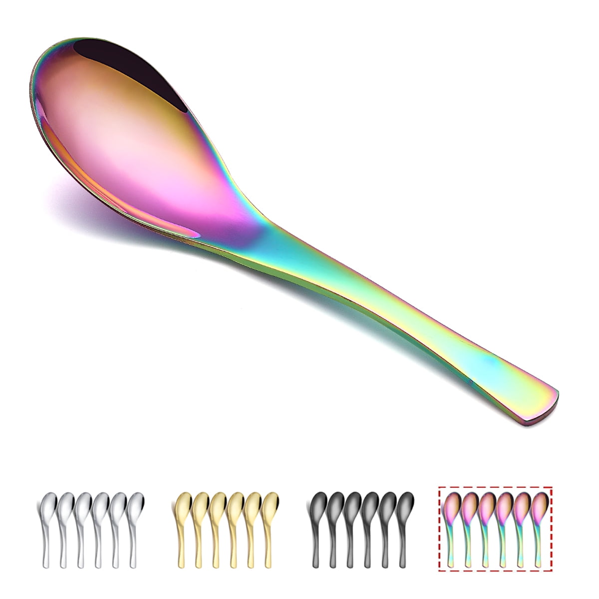 ReaNea Rainbow Soup Spoons 6 Pieces, Stainless Steel Asian Soup Spoon