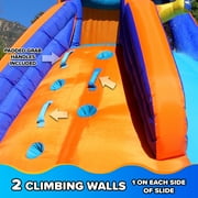 Sportspower Battle Ridge Inflatable Water Slide with Climbing Wall & Water Cannon, Kids Backyard Water Park with Blower, Outdoor Ages 3–8