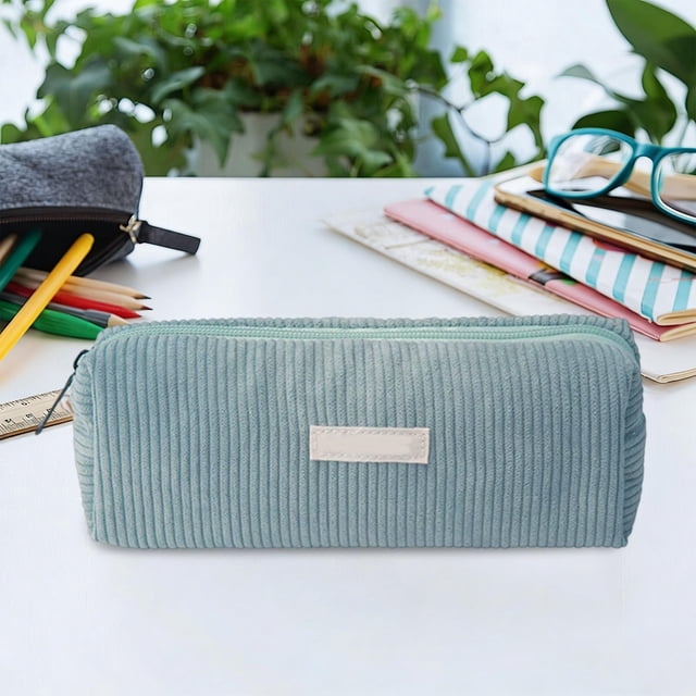 Funda de lápices de pana para papelería, bolsa compacta de almacenamiento con cremallera, 19x8x1 cm, múltiples colores, duradera y ligera para uso escolar y diario.
