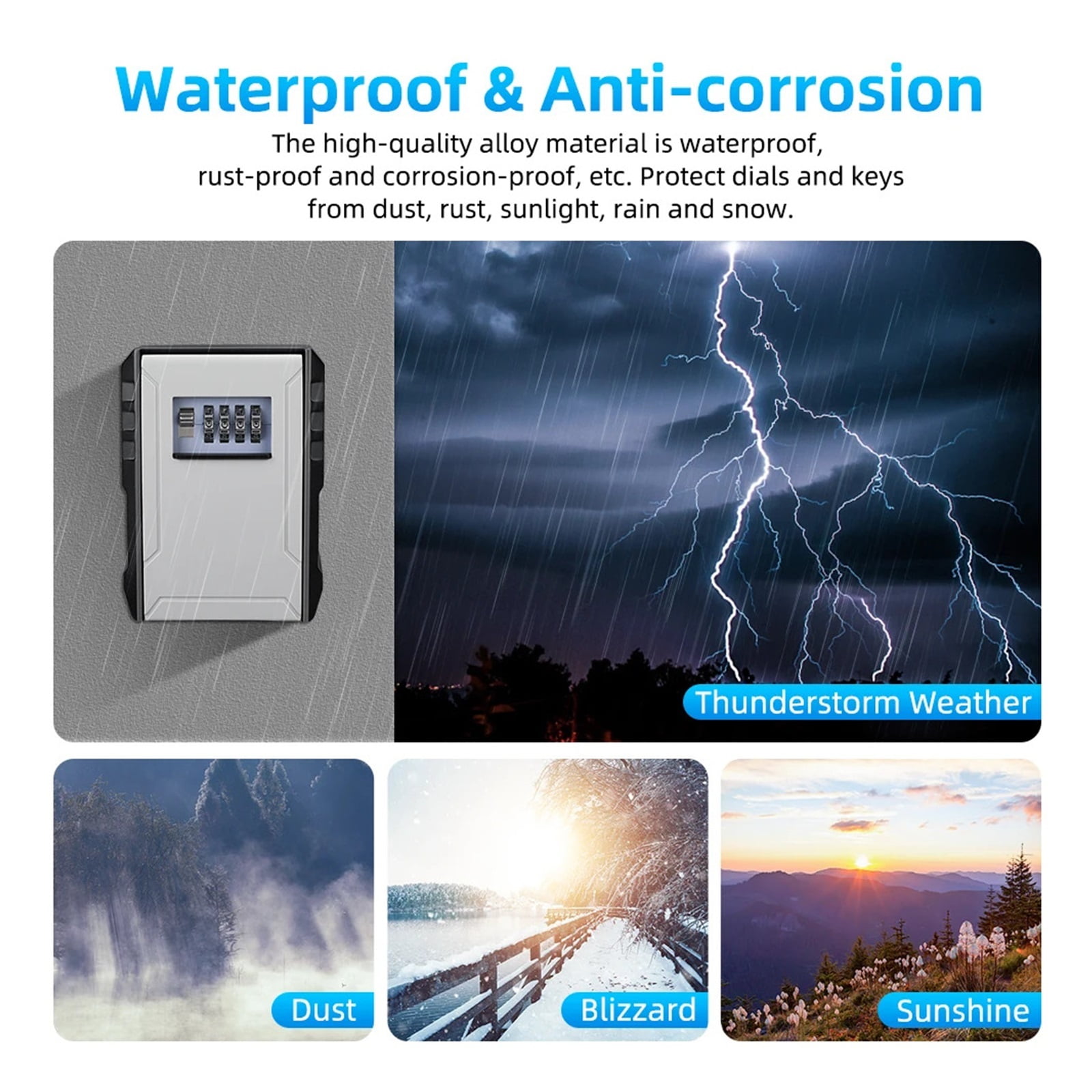 4 Digits Password Key Box Metal Material Outdoor Waterproof Wall Mounted Lock Storage Box Anti Theft Key Safe Box ,Maximum Protection