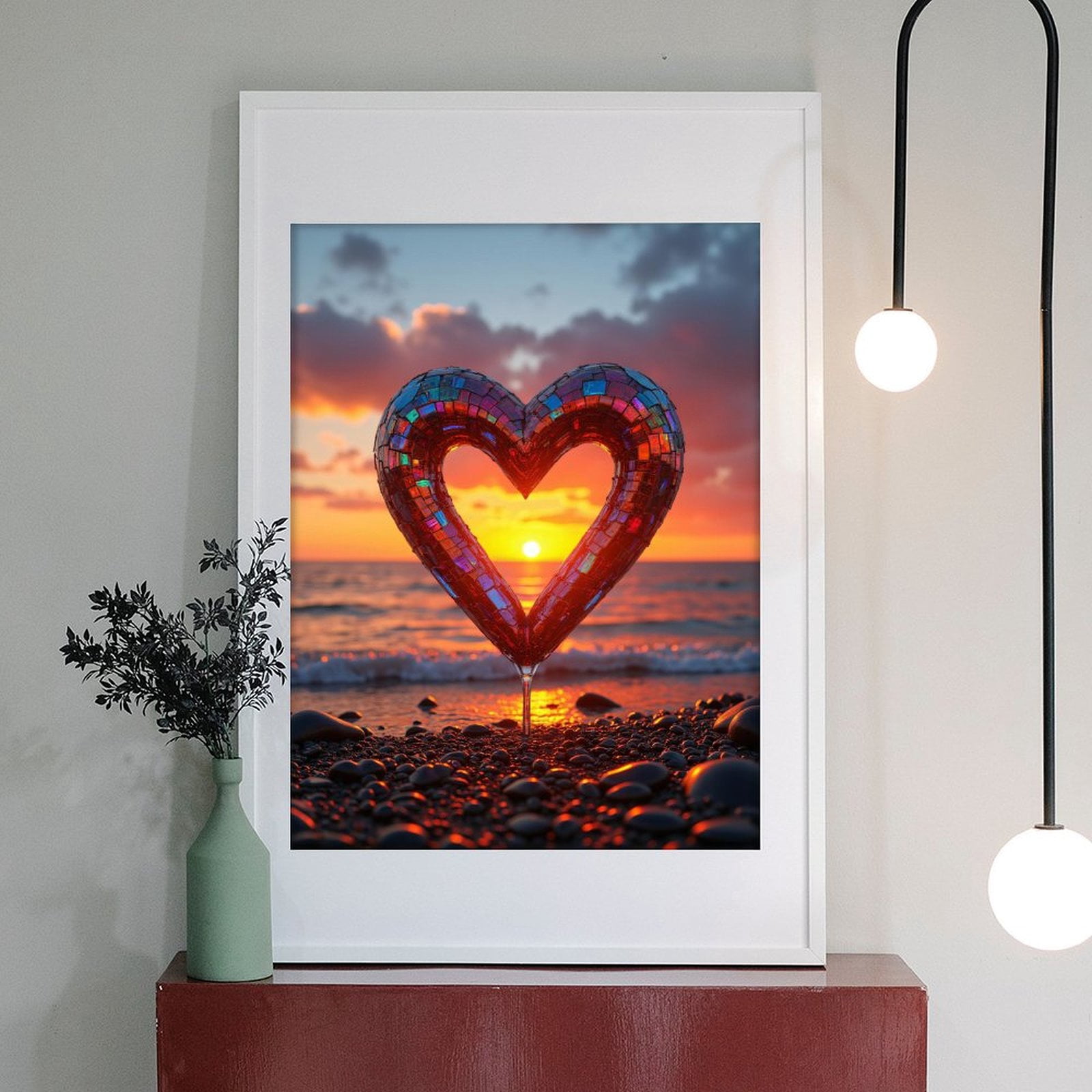 Diamond Art Kit for Adults, Sunset Mosaic Heart Beach Scene Diamond Painting for Adults Beginners, DIY Diamond Art Painting Kits, 5D Diamond Painting Crafts for Home Decor 12x16 Frameless