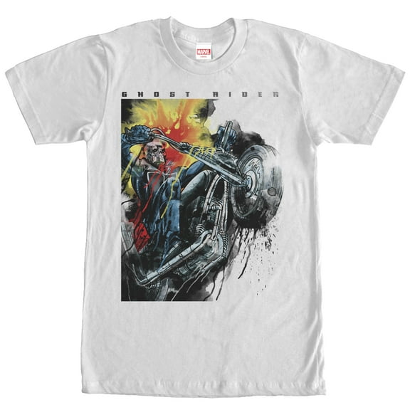 Men's Marvel Ghost Rider Paint Splatter Print Graphic Tee White Small