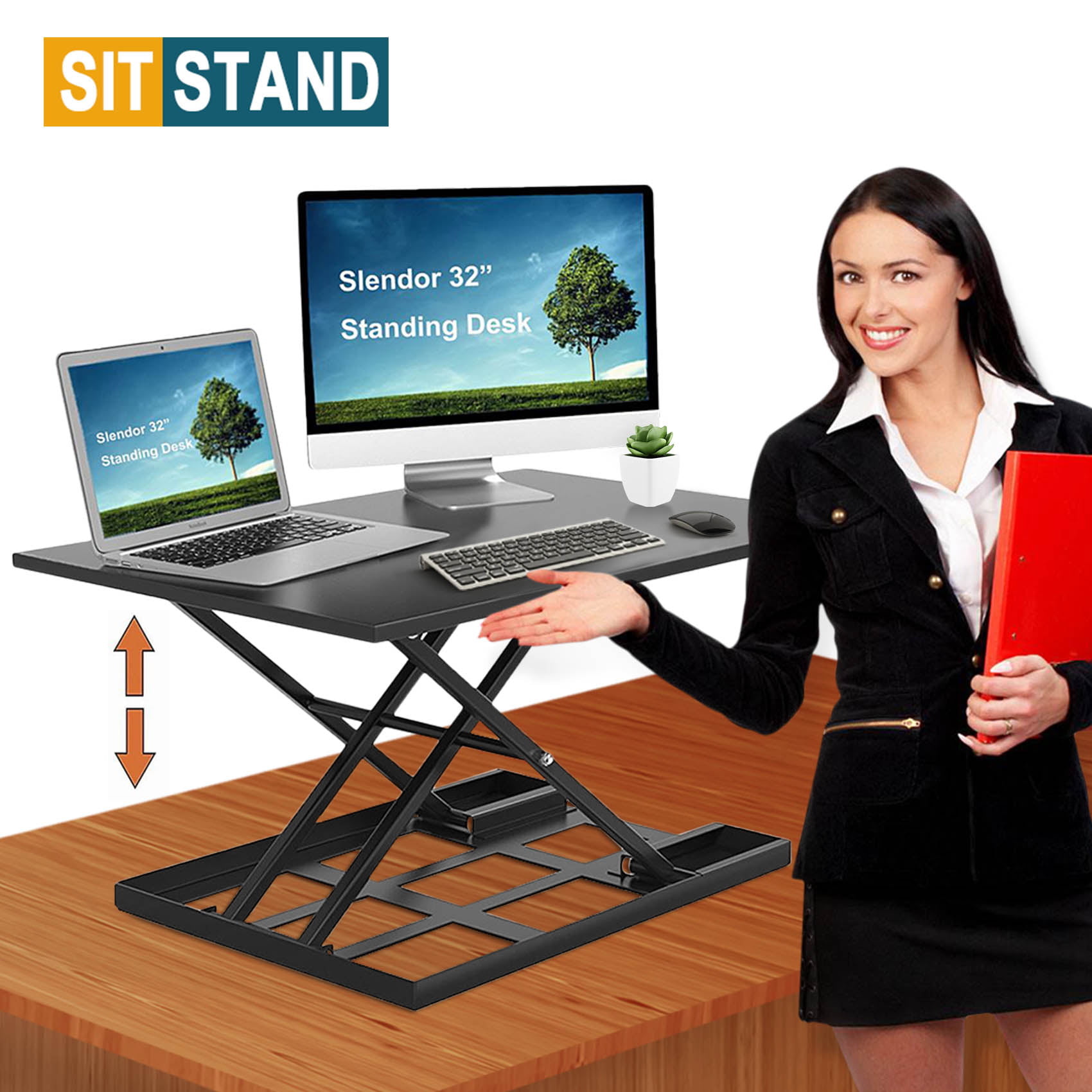 Desktop Tabletop Standing Desk Adjustable Height Sit to Stand Workstation Black 