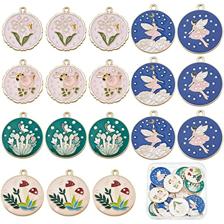 1 Box 24Pcs 6 Style Fairy Tale Charms Enamel Fairy Charm Bulk Angle Wings  Alloy Flower Bees Mushroom Rose Charm for Jewelry Making Charms DIY  Bracelet