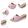 thumbnail image 5 of Rokment Womens Buckles Platform Wedge Slides Sandals 2026 Trendy Casual Leather Espadrilles Chunky Slip on High Heels Beach Summer Dress Slippers Pink Size 7.5, 5 of 8