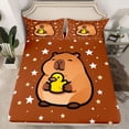 thumbnail image 2 of Manfei Children Kids Cute Capybara Yellow Duck Twin Sheet Sets 3pcs,Stars Print Twin Fitted Sheet Microfiber,Cartoon Animal Breathable Flat Sheet,Super Cozy Room Decor, 2 of 7