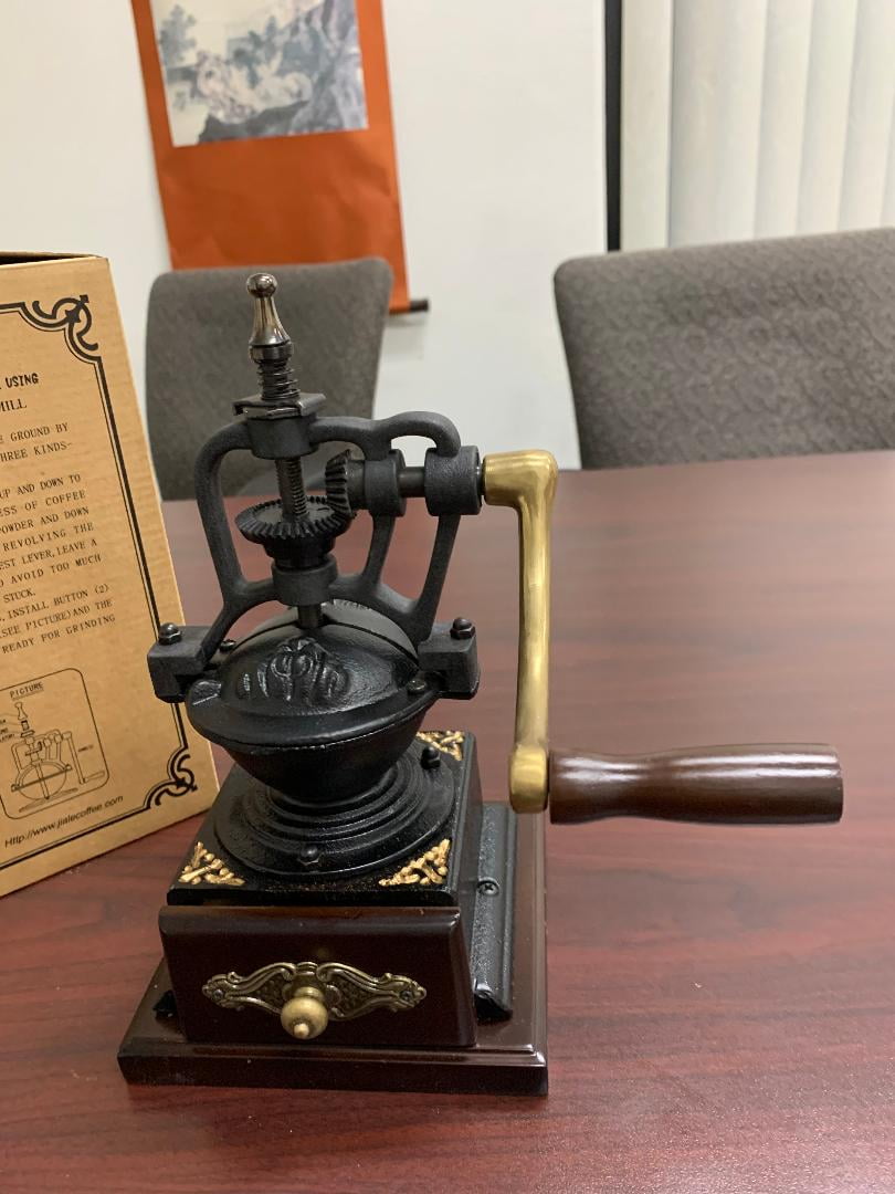 Vintage Large Cast Iron Collection Manual Counter Coffee Grinder (5" W x 5"L x 10"H)