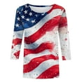 thumbnail image 4 of Wiueurtly Independence Day Elbow Sleeve Tops Women 3/4 Length Womens 4th of July Shirts Casual Crewneck USA Flag And Stripes Patriotic T Patriotic Crew Neck T Shirts Blue, 4 of 5