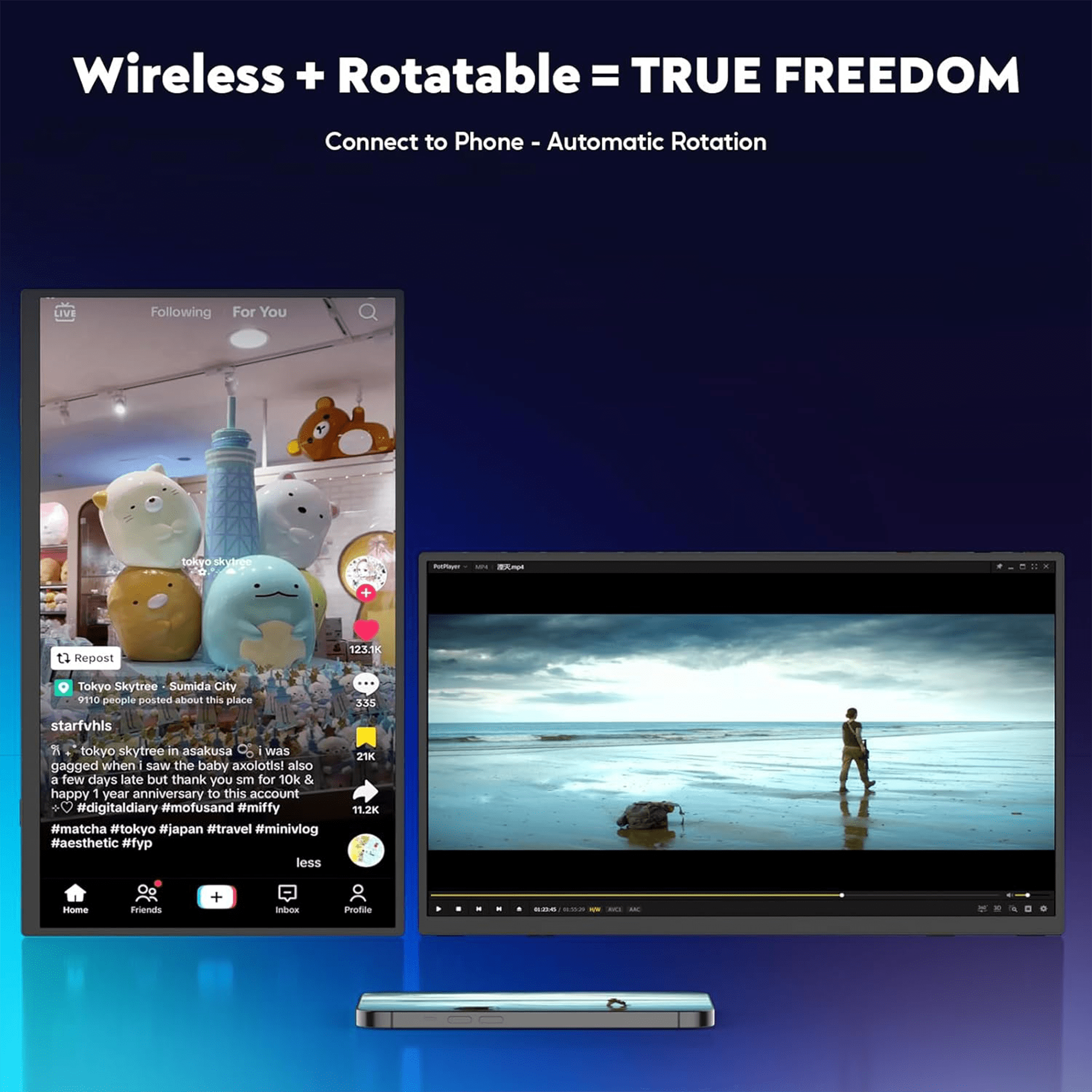 8000 mAh Wireless Portable Monitor, 15.6" 1080P IPS Laptop Screen, Second Computer Gaming Display with Speakers, Travel Monitor for Windows/Mac/Android/iOS/Gaming Console