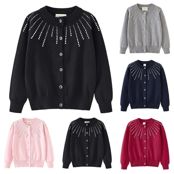 Zwiiyzr Girls Boys Cardigan Knit Sweater Long Sleeve Kids Spring and Fall Sweater Cardigan Jacket 2-10Y Dark Blue