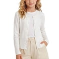thumbnail image 3 of WAVSUF Girls Sweater Jacket Comfort Soft Long Sleeve Crew Neck Lightweight Fall Thin Style Cardigan White 2, 3 of 8