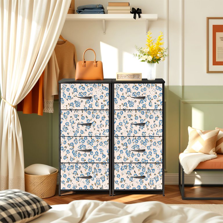 4 Drawer Vertical Storage Dresser Vintage floral Floral small blue