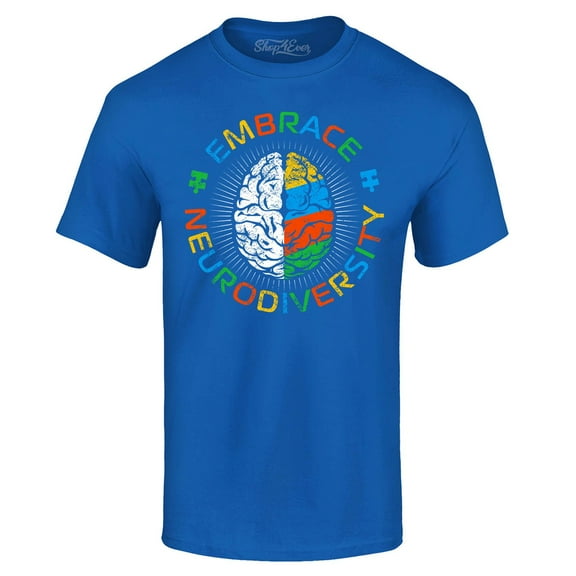 Shop4Ever Men's Embrace Neurodiversity Brain Autism Spectrum ADS Graphic T-shirt Small Royal Blue