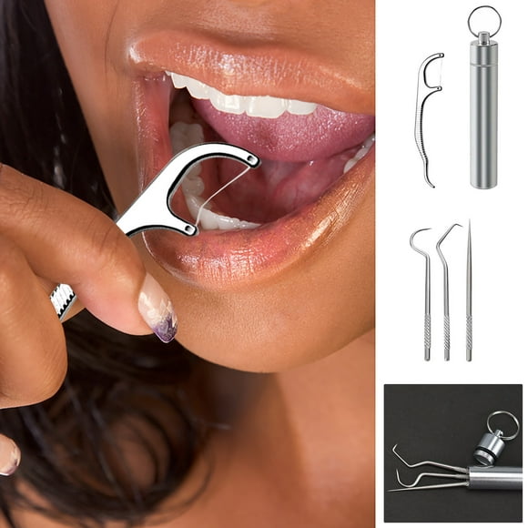 Fankiway 304 Metal tooth Picking tool Stainless Steel toothpick Portable Oral tooth Cleaning tool Set Dental Floss Dentist Set for Adults