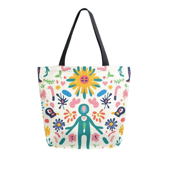 FORMRS Womens Canvas Tote Bag with Zipper Inner Pocket Shoulder Handbag, Abstract Floral
