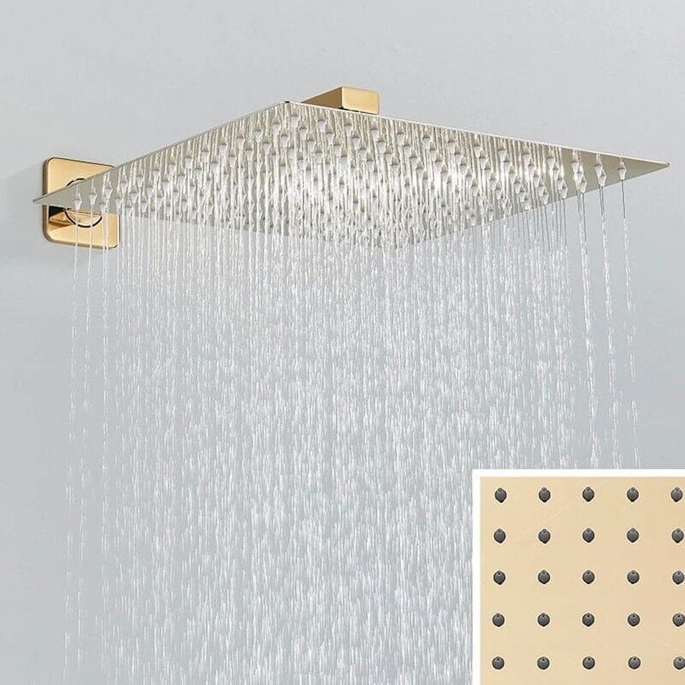 Gold Rainfall 12" Shower Head Combo Set System Faucet Kit with Wall Mixer Valve