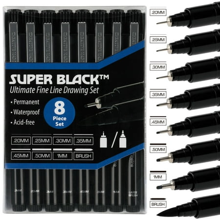Creative Mark Calligraphy & Fineliner Pen Set Lettering Drawing Super Black, Permanent, Waterproof, & Acid-Free Chisel Nylon-Nibs Pens & Large Brush Tip - [Ultimate Fineliner Drawing Set of (Best Brush Pens For Calligraphy)