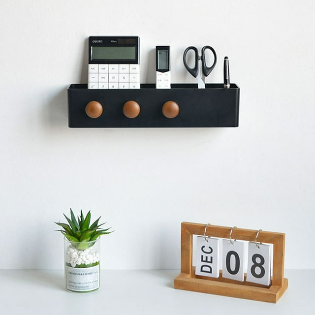 Soporte de pared para control remoto con estante y ganchos | Organizador adhesivo para teléfono, llaves y cables | Caja de almacenamiento para baño, dormitorio y sala de estar