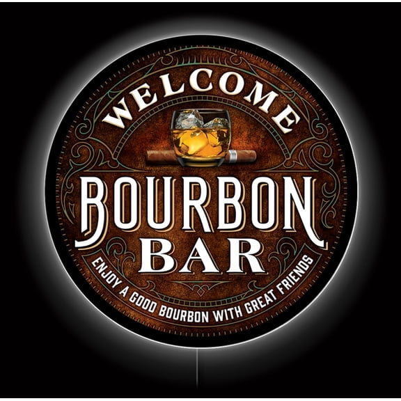 Desperate Enterprises LED Bourbon Neon Sign 23 Inch Round Backlit Acrylic Wall Decor Multicolor Indoor Corded Electric LED Wall Sign