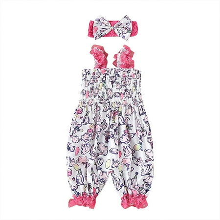 

Infant Baby Girls Jumpsuit 1 Piece Easter Rabbit Strap Lace Romper